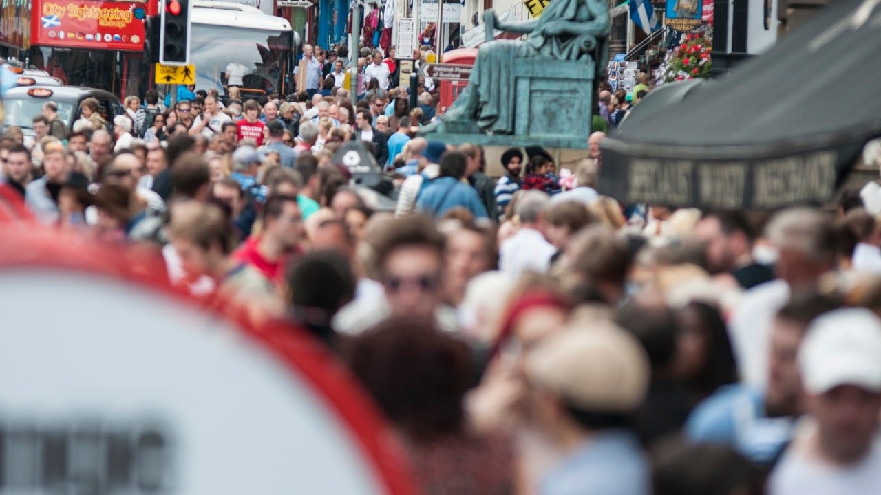 Crowds in Edinburgh's Royal Mile during the Edinburgh Festival.